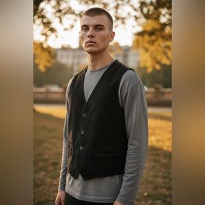 Beyond Leather Men's Vintage Western Black Genuine Leather Suede Vest Jacket XL